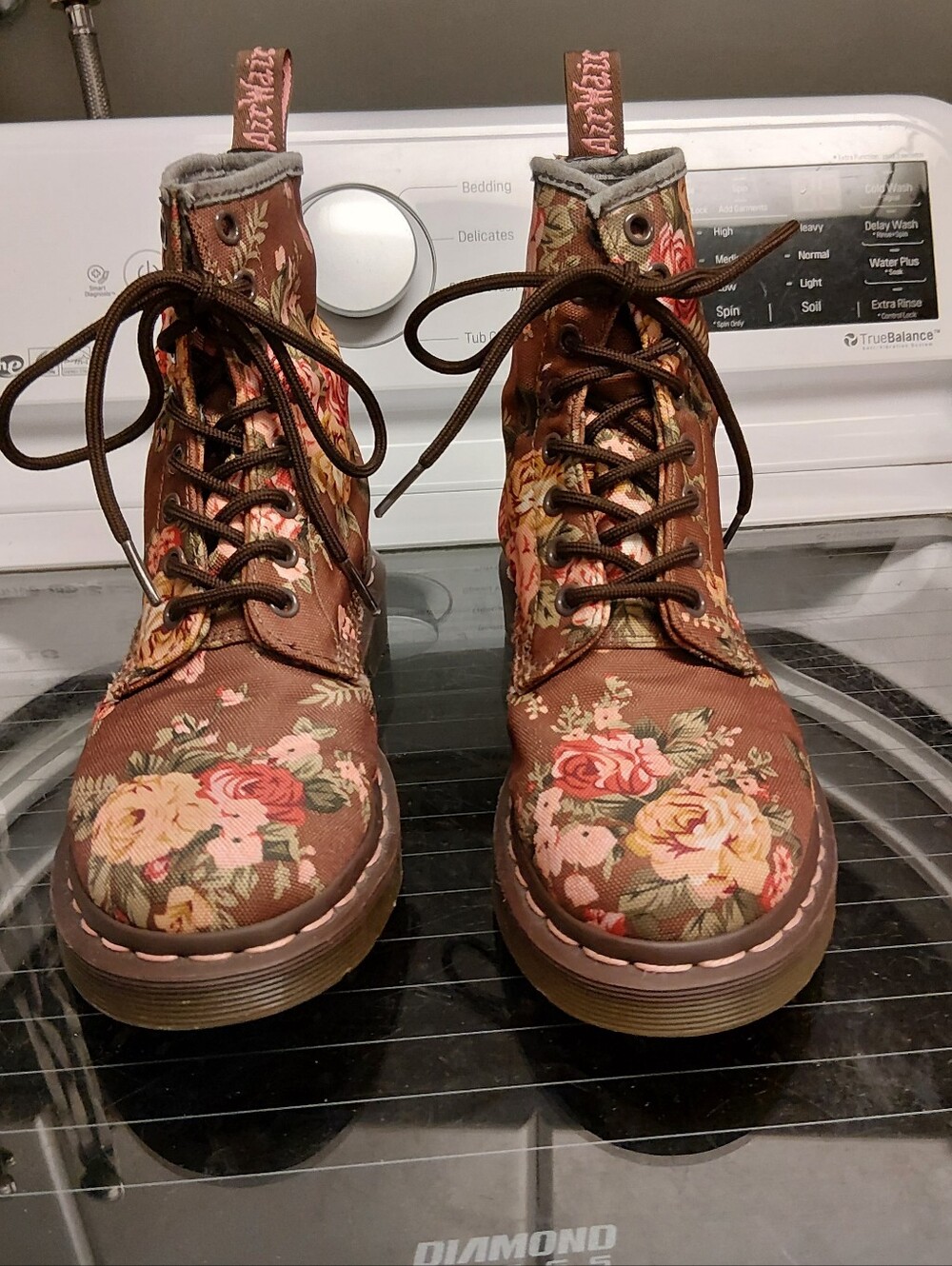 Dr. Martens Brown Floral Lace-Up Canvas Ankle Boots